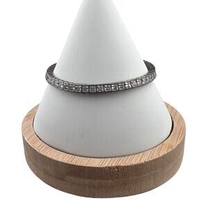 Vintage Sterling Silver Tennis Bracelet Clear Glass 7"